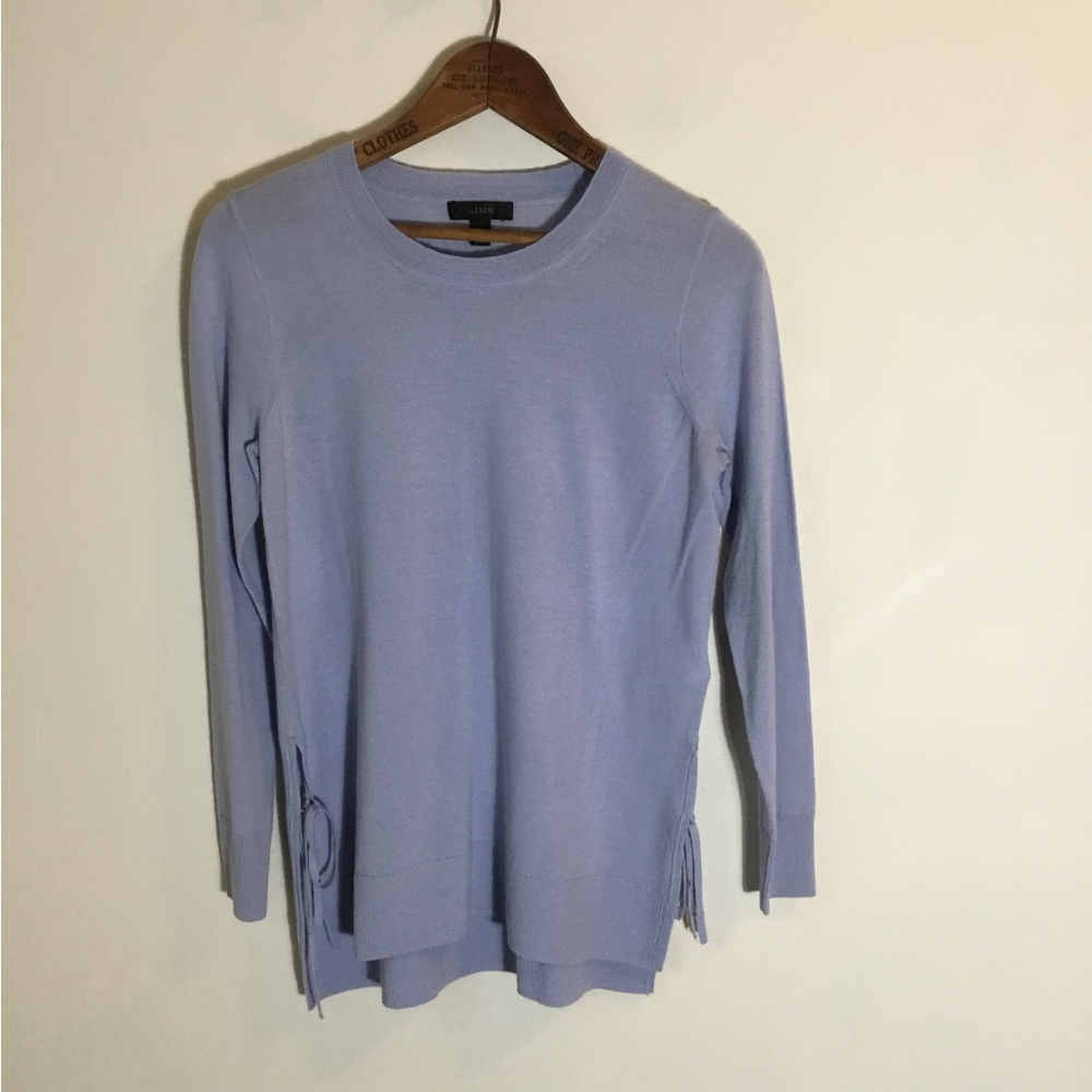 J. Crew Merino Wool Side Slit‎ Tie Crew Neck Sweater - Picture 2 of 9